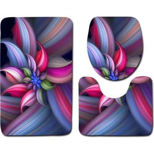 Zeegle Flower Pattern 3pcs Bath Mats Pedestal Rug Washable Floor Rug Lid Toilet Cover Absorbent Bath Rug Set Anti-slip Foot Mat