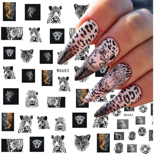 3D Animal Nail Art Stickers White Black Milk Cow Multicolor Bee Tiger Lion Bird Geometric Lines Slider Decals Nail Decoration