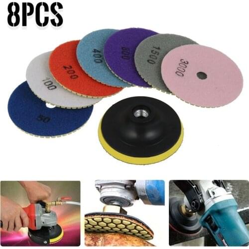 8Pcs/set 100mm Resin Polishing Pad Diamond Polishing Pads 4 Inch Wet/Dry Granite Stone Concrete Marble Tools Accessories