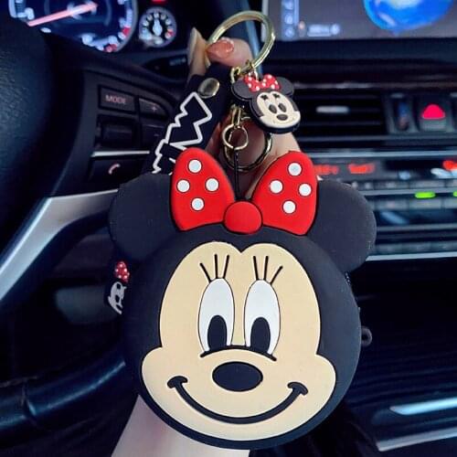 Disney Mickey Mouse Keychain Silicone Coin Purse Mini Cartoon Anime Earphone Bag Small Accessory Bag Personality Car Keychain