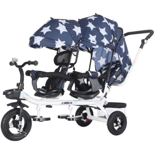 Child Twin Rotatable Tricycle Double Seat Crriage Kid Push Trike Double Baby Strollers Universal Travel Baby Pram Stroller Twin