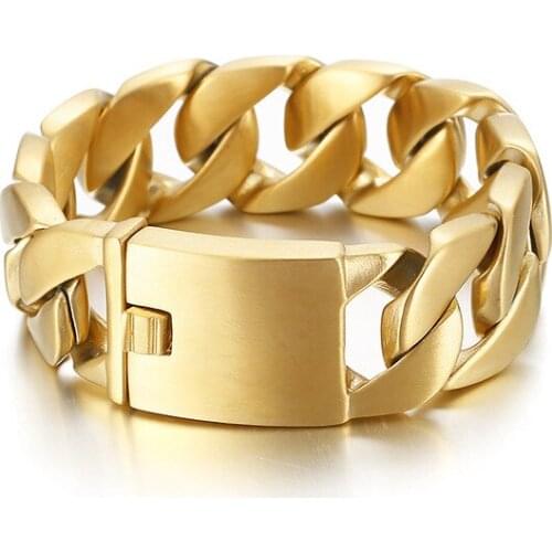 European and American fashion trend jewelry gold 24mm wide titanium steel mens bracelet