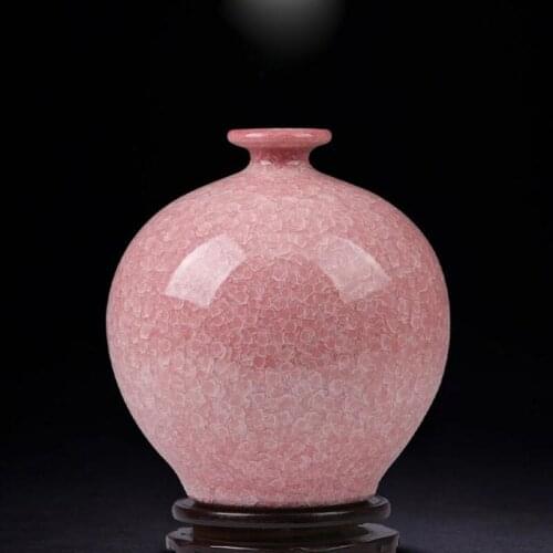 Plain Pink Color Ice Crackle Glazed Ceramic Porcelain Decorative Vases Home Ornament No base
