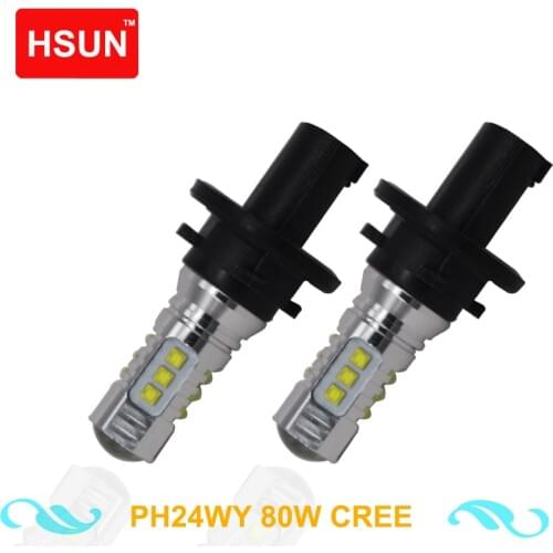 HSUN 2PCS Amber Yellow Error Free PH24WY LED 80W C.R.E.E 12272 LED Bulbs For Audi Cadillac GMC,etc For Front Turn Signal Light