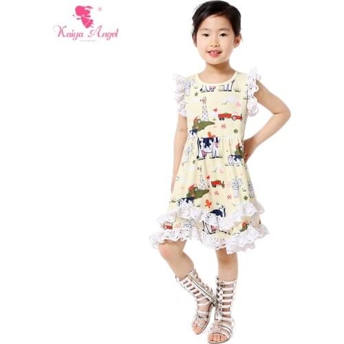 Kaiya Angel Girls Clothes Summer Girls Dress Farm Baby Girl Clothes Lace Ruffle Princess Dresses 1-9 T