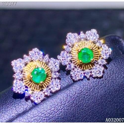 KJJEAXCMY fine jewelry 925 sterling silver inlaid natural emerald ear studs classic ladies earrings support testing