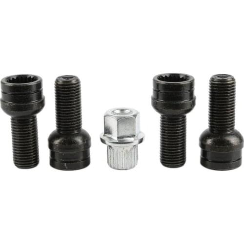 4+1 17mm BLACK STEEL Wheel Bolt & Lock Lug Nut Set WITH KEY For VW Golf Jetta 98-05 Metal Black Anti-theft Nut