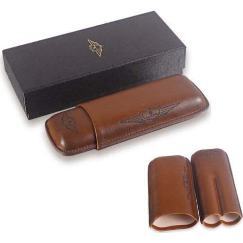 Leather Travel Cigar Case 2 Cigars Tube Holder Mini Leather Humidor with Gift Box