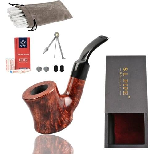 Smoker Bent Stem Briar Pipe Smoking Pipes Handmade By Briar Wood Fit 9MM Filters With Free Smoking Accessories FreeShipping