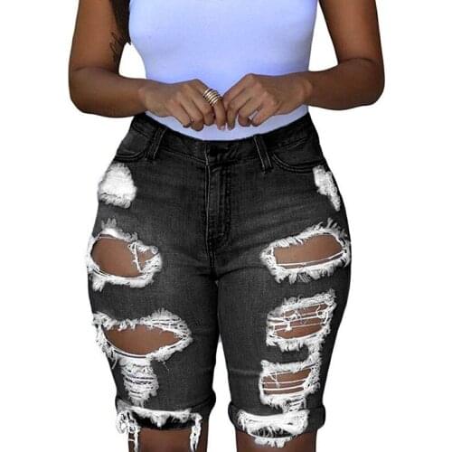 2021 Summer New Style European and American Popular Sexy Ripped Denim Shorts Worn Out Nightclub Party African Daily Wear
