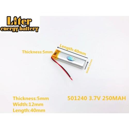 3.7V 250mAh Lithium Polymer LiPo Rechargeable Battery Lion 501240 PLUG 2pin For Mp3 GPS bluetooth headphone