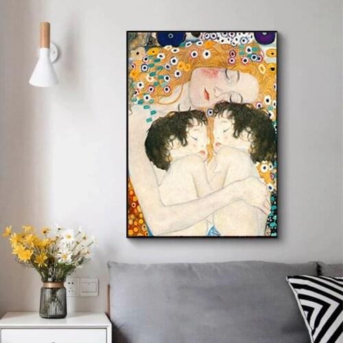 Mother Love Twins Baby By Gustav Klimt Canvas Painting Famous Poster and Print Wall Art Picture Aesthetic Room Home Decoration