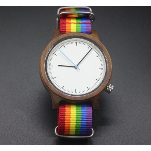 Minimal Men Wood Wristwatch LGBT Style Rainbow Wristwear Walnut Wooden Watch