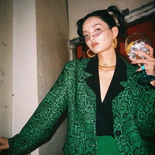 Fashion Female Blazers Notched Long Sleeve Pocket Elegant Print Womens Blazer Autumn Large Size New Clothing