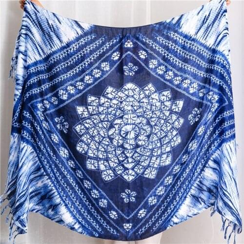 Fashion Aztec Ethnic Navy Blue Floral Long Tassel Viscose Shawl Scarf Lady High Quality Wrap Pashmina Stole Muslim Hijab Snood