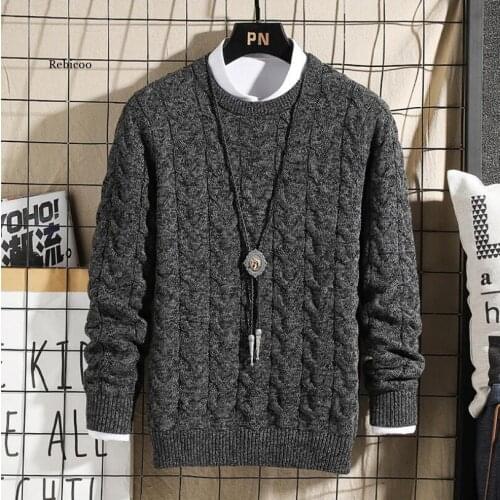 Long sleeve mens sweater winter upper garment slim fit cover Korean version thickened trend warm bottoming shirt
