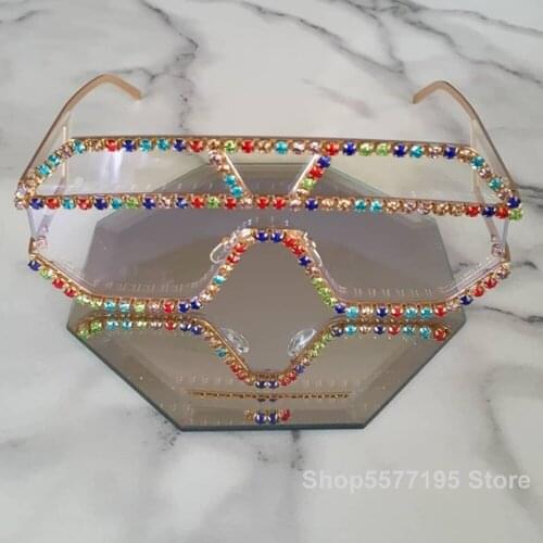 2020 New Fashion Rhinestone Oversized One Lens Rhinestone Sunglasses Men Women Crystal Geometric Patterns Sun Glasses UV400