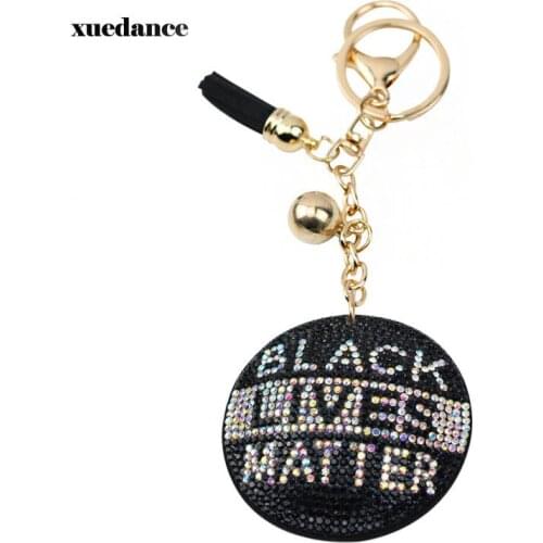 New English Word Black Lives Matter Keychain Leather Tassel Key Holder Crystal Key Chain Charm Bag Auto Pendant Gift