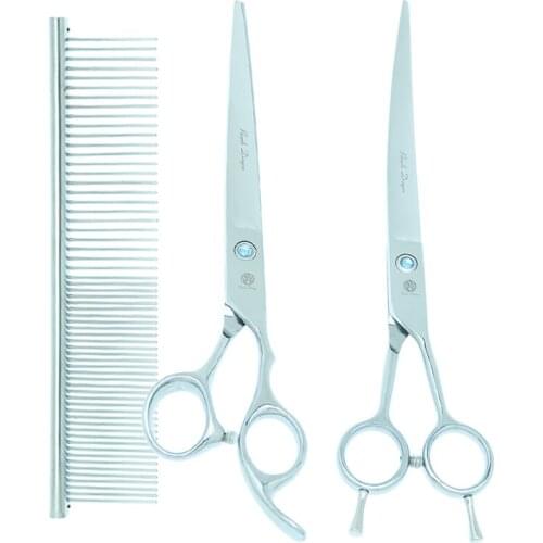 Purple Dragon 8 inch Dog Grooming Scissors with Forceps Japanese Steel Pet Straight Curved Cutting Shear Thinning Clipper B0042B