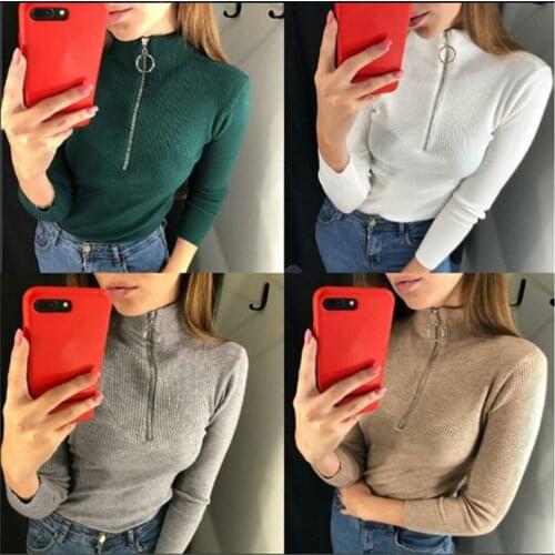 2018 Time-limited Special Offer Sweater Poncho Womens Knit Bottoming Shirt Metal Ring Slim Women Jumper Pull Over Pullover