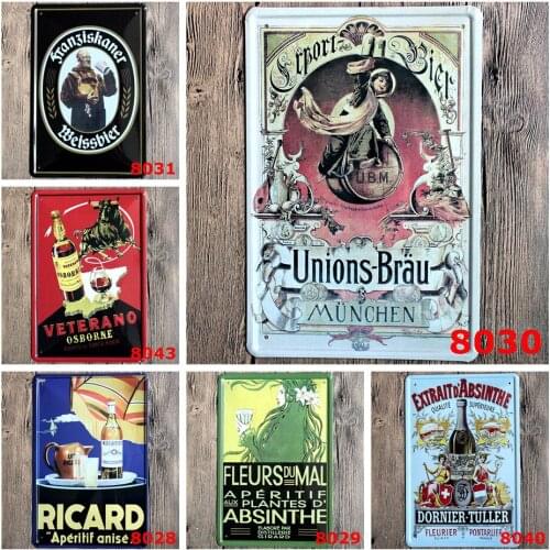Unions-brau Munchen Beer Vintage Signs of Ricard Aperitif Anise Extrait'd Absinthe for Bar Wall Decoration Classic Metal Plates
