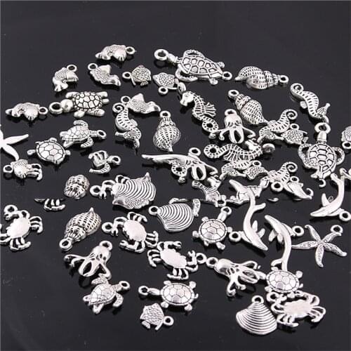 30pcs/lot Vintage Metal Mixed Marine Organism Animal Charms Pendant for Jewelry Making Diy Handmade Bracelet Findings Craft