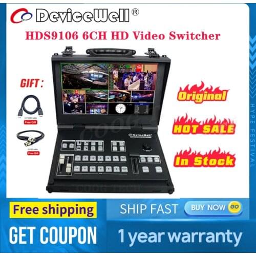 Devicewell HDS9106 Portable Video switcher with monitor 6 CH Guide 4-Way SDI+2 Switcher For New Media Live Broadcasts