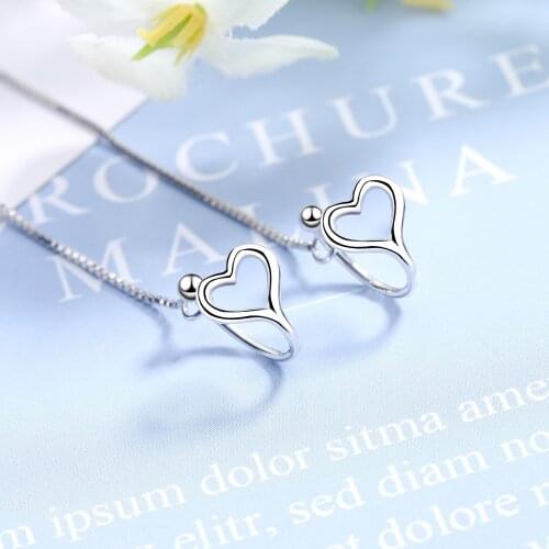 Simple Hollow Heart 925 sterling silver Earrings No Hole Ear Clips Long Tassel Clip on Earring No Pierced Women Jewelry