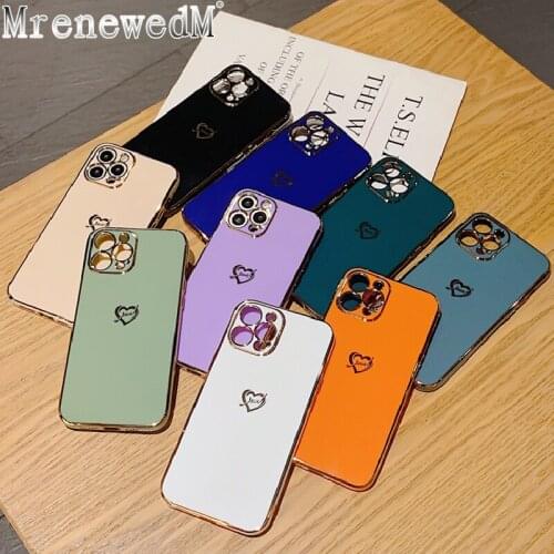 Luxury Plating Phone Cases For iPhone 12 Mini X XS XR Max Love Heart Soft Bumper Shockproof Cover For iPhone 11 Pro 7 8 Plus SE2