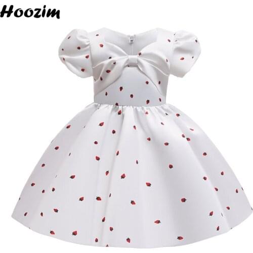 Princess Puff Sleeve Print Strawberry Festive And Bithday Party Dress Girls 3 To 10 Years Beauty Pageant And Red Carpet Dresses
