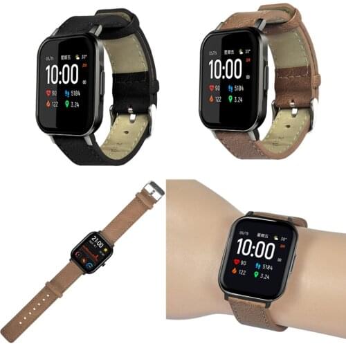 20MM Leather Watchband For Xiaomi Haylou LS02 Watch Retro Flat Head Strap For Huawei Watch 2/Galaxy Watch Active 2 Wristband