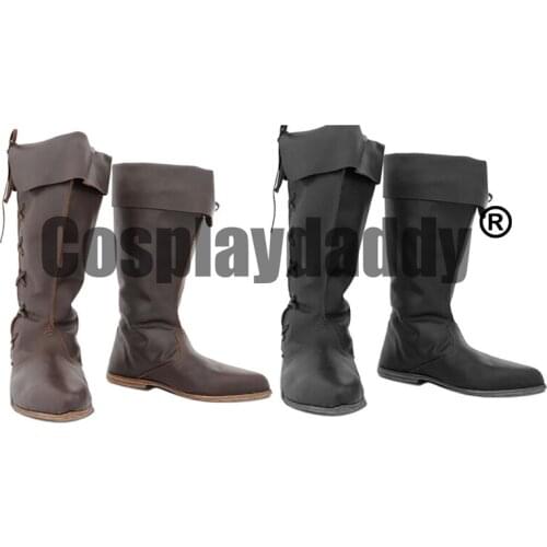 Renaissance Viking Pirate Cavalier Knight Carnival Halloween Party Cosplay Punk Black Brown Leather Shoes Ankle Boots S008