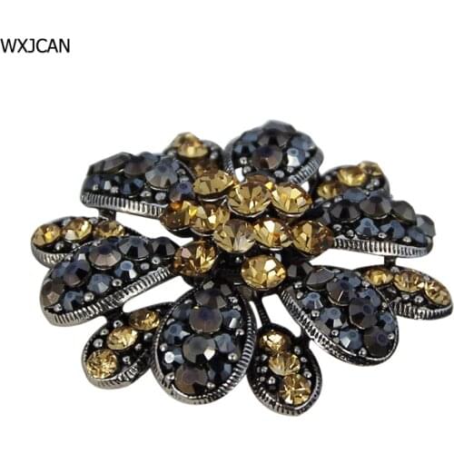 WXJCAN luxury brooch flower Vintage brooches for wedding bouquets Round layered much rhinestone broches and pins Size 40*40mm