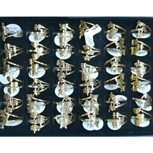 Stylish Three Tone Gold Color Stainless Steel Rings For Women Mixed Design 36pcs/lot