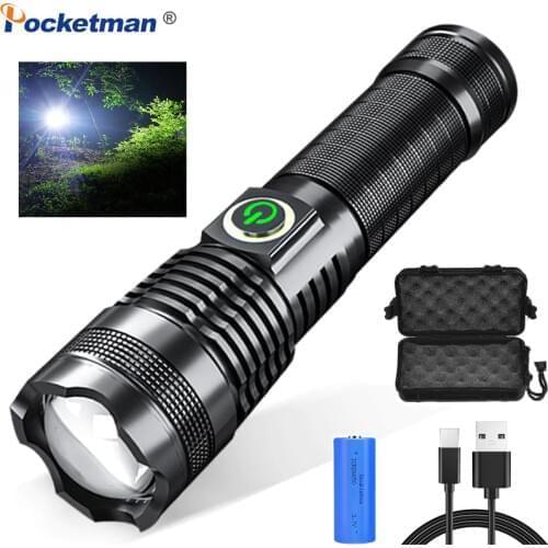 8000LM Super Powerful XHP50.2 LED Flashlight USB Rechargeable Torch Fishing Zoomable Hand Lamp 26650 18650 Battery Flash Light
