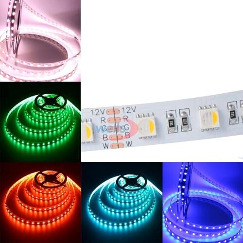 DC12V 5M 60Leds/m RGBW RGBWW 4 color in 1 led chip LED Strip, RGB White/warm white 5050 SMD flexible light IP30 IP65 IP67