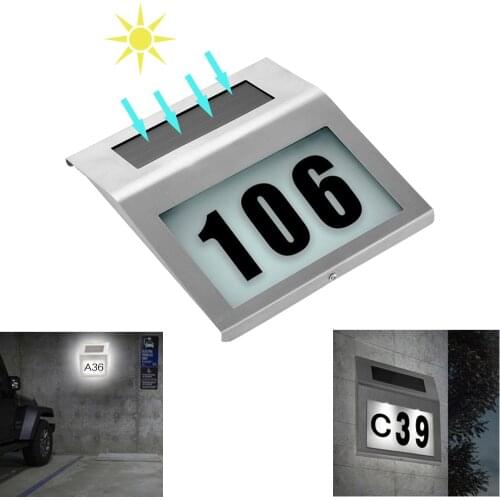 Solar Powered LED Light Sign House Hotel Door Address Plaque Waterproof Number Digits Plate Lamp For Home Lighting Sign White Li