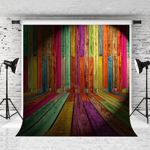 VinylBDS Colorful Wood Backdrops Vintage Wood Colorful Photography Studio Stripe Photo Studio Props Baby Backdrop