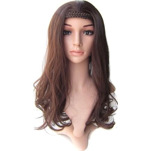 Gres Wavy Half Wigs with Braided Headband High Temperature Fiber Blonde/Brown/Black Synthetic Hairpieces for Lady Padding