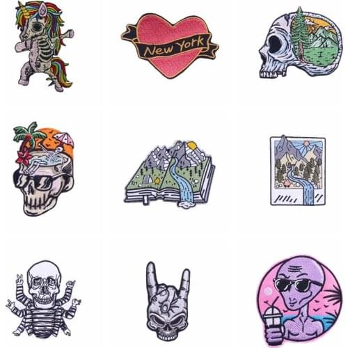 Punk Skull Unicorn Embroidered Patches For Clothing Fusible Sewing For Jacket Accessories Applique Decor Patch For Clothes DIY
