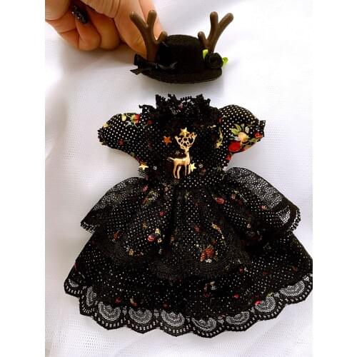 High quality 1 set fashion black Doll Clothes carton Headwear+dress+sock for Blyth Doll accessories doll clothes for doll