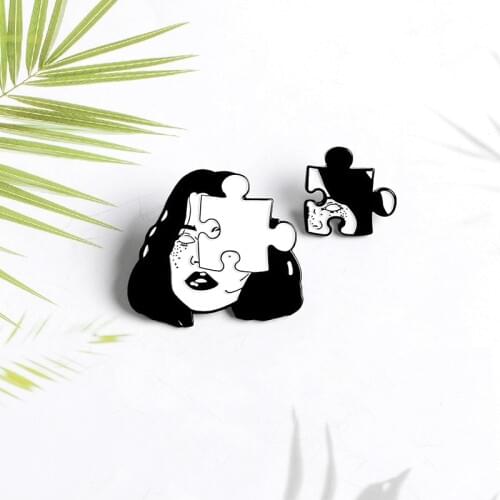Stitching female spotted face eyeless brooch metal enamel brooch incomplete badge backpack lapel pin jewelry gift
