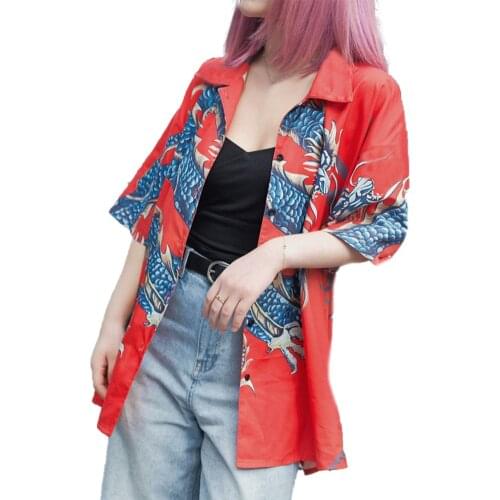 S-3XL Neutral ethnic Chinese style Womens Dragon Print Shirt Summer Casual shirt Womens Clothing Loos Tops Plus Size Tunic