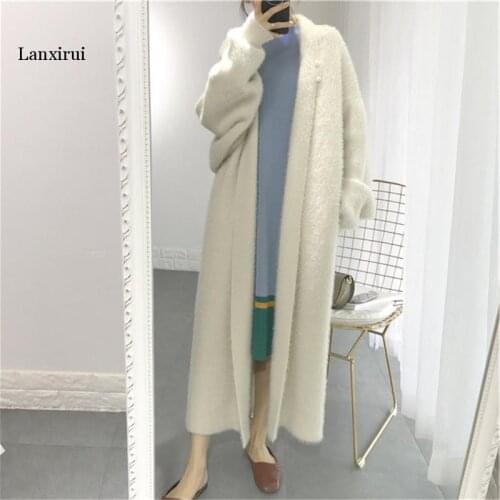 Autumn Winter Women Fashion Loose Casual Oversize Sweaters Soft Cashmere Long Cardigan Jacket Chic Wool Warm Knitted Coats