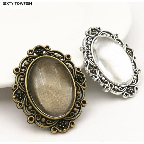 10sets/lot 18X25mm Antique Bronze Alloy filigree Cameo Oval base Setting Pendant+Clear Glass Cabochons diy Jewelry finding A1009