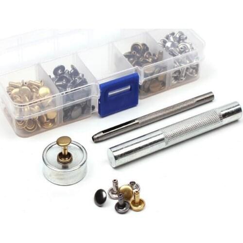 100 Sets Steampunk Rivets Tubular Studs with Fixing Tools Kit for DIY Craft