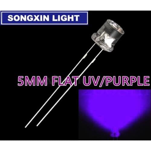 100pcs 5mm Transparent UV Purple Light Flat Top 5 mm Ultra Bright Wide Angle Ultraviolet 395nm - 400nm Light-Emitting Diode LED