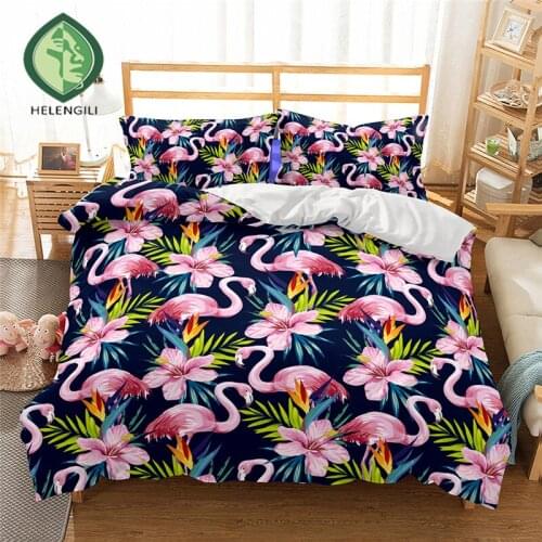 HELENGILI 3D Bedding set Flamingo Print Duvet cover set lifelike bedclothes with pillowcase bed set home Textiles #2-14