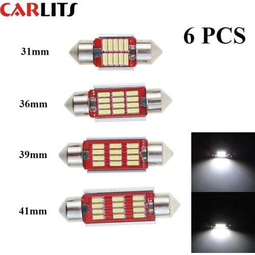6PCS C10W C5W LED Canbus Festoon 31mm 36mm 39mm 41mm for car Bulb Interior Reading Light License Plate Lamp White 6000K CJ
