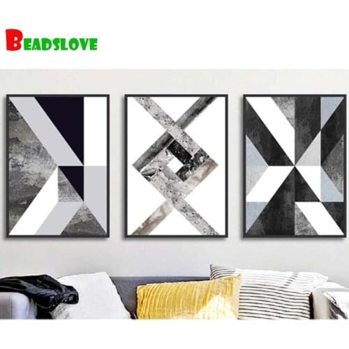 Diamond painting Abstract Geometric diamont painting new full square Diamond Embroidery Black and White Nordic 3 piece set